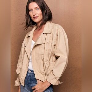AMO DENIM BRIDLE JACKET - OATMILK Color.  Size Small.  NWT bomber, classic